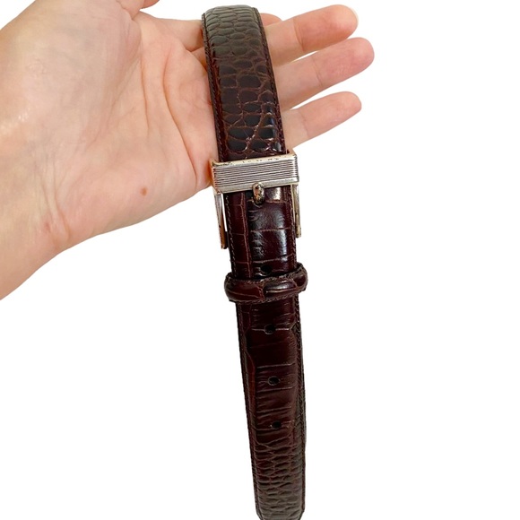 Lauren Ralph Lauren Brown Crocodile Embossed Leather Belt, Size Large - Picture 2 of 11